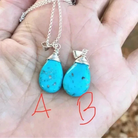 Turquoise Pendant, Blue Pendant , Real Turquoise Gemstones, Matrix Turquoise - Picture 5 of 5